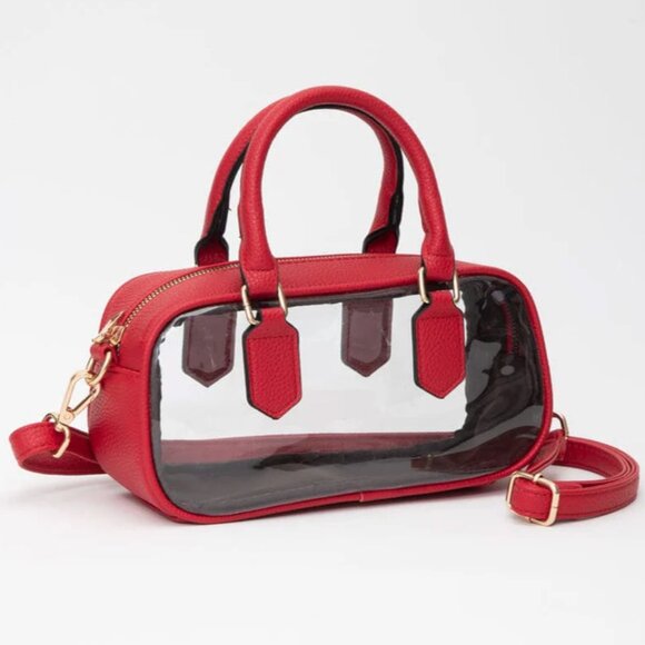 NWT RED Print Clear Stadium Approved Top Handle Crossbody Transparent Bag - Picture 1 of 2